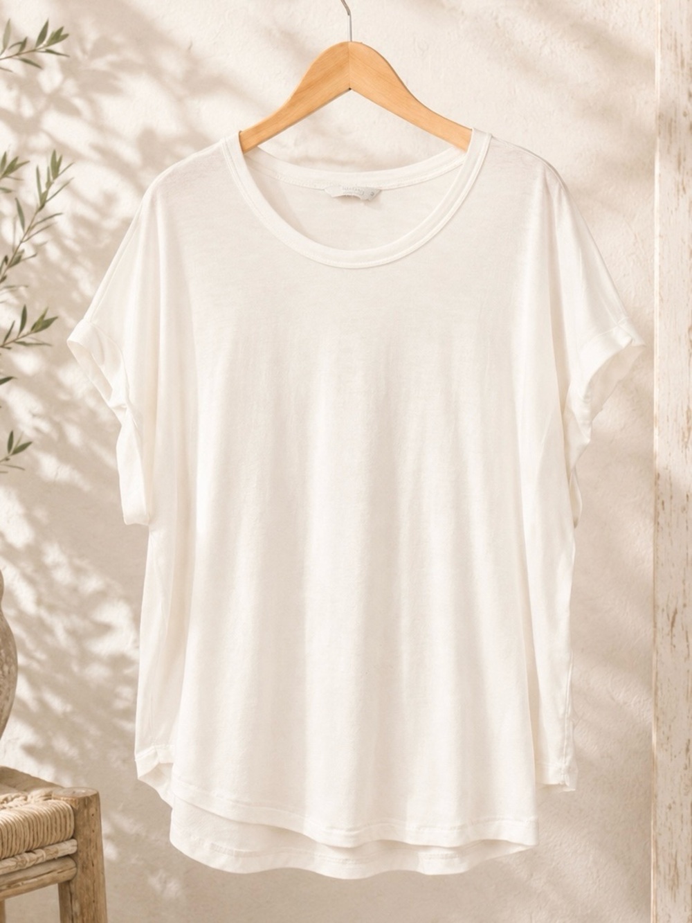 ✨ Lucky Brand Bright White Sandwash Dolman Tee Relaxed Short Sleeve Top M ✨